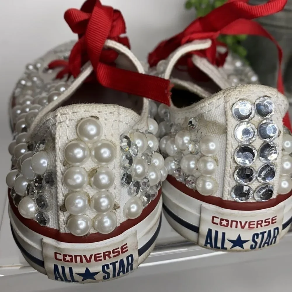 Converse Low Top Pearl Embellished Wedding‎ Chucks Youth Size 3